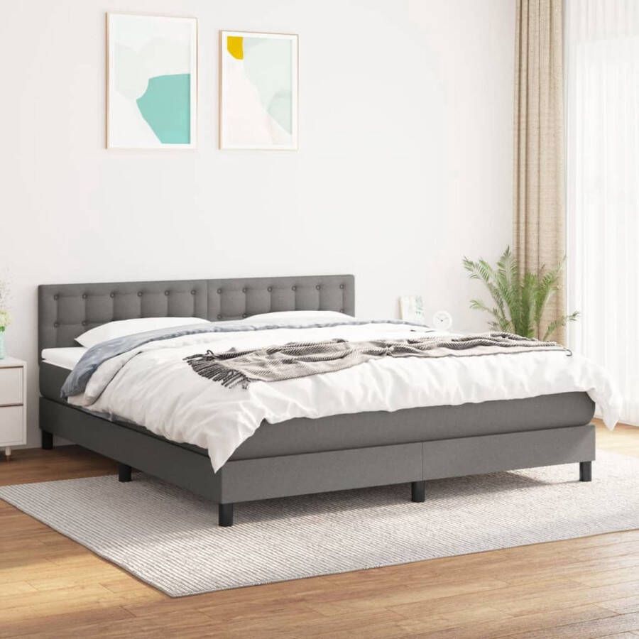 The Living Store Boxspring met matras stof donkergrijs 160x200 cm Bed