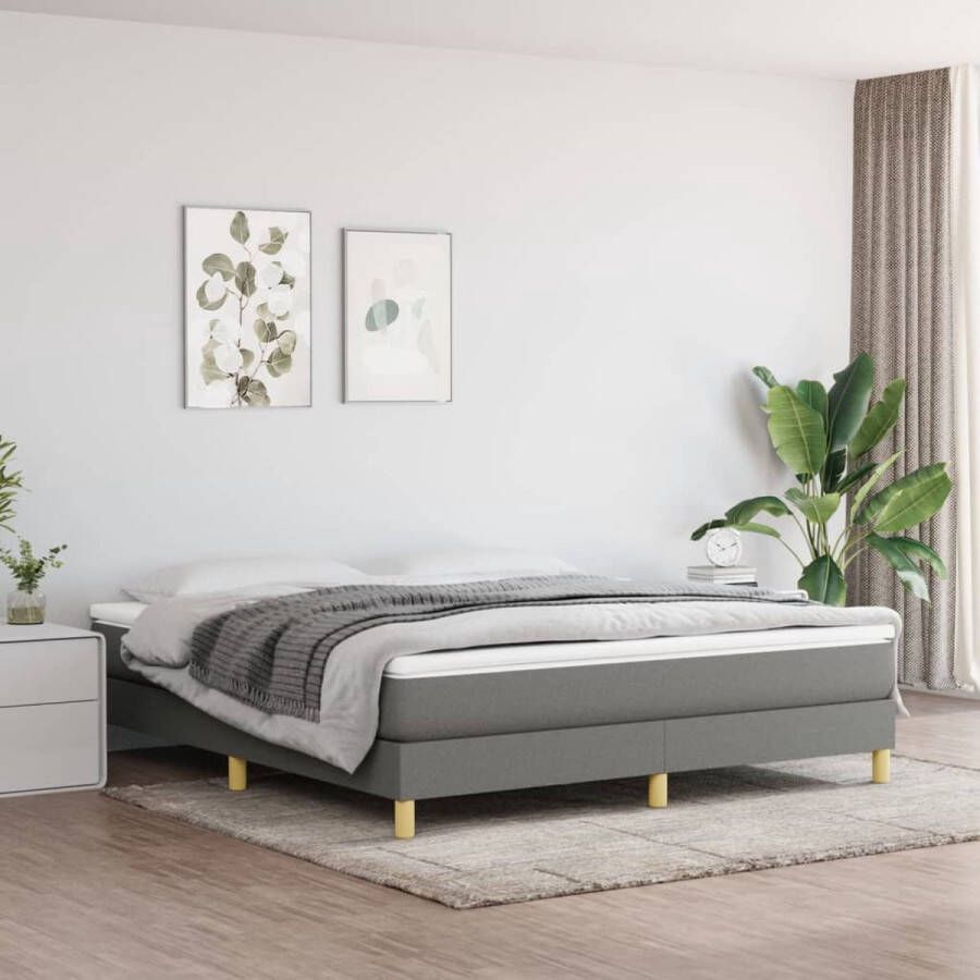 The Living Store Boxspring met matras stof donkergrijs 160x200 cm Boxspring Boxsprings Bed Slaapmeubel Boxspringbed Boxspring Bed Tweepersoonsbed Bed Met Matras Bedframe Ledikant Bedden