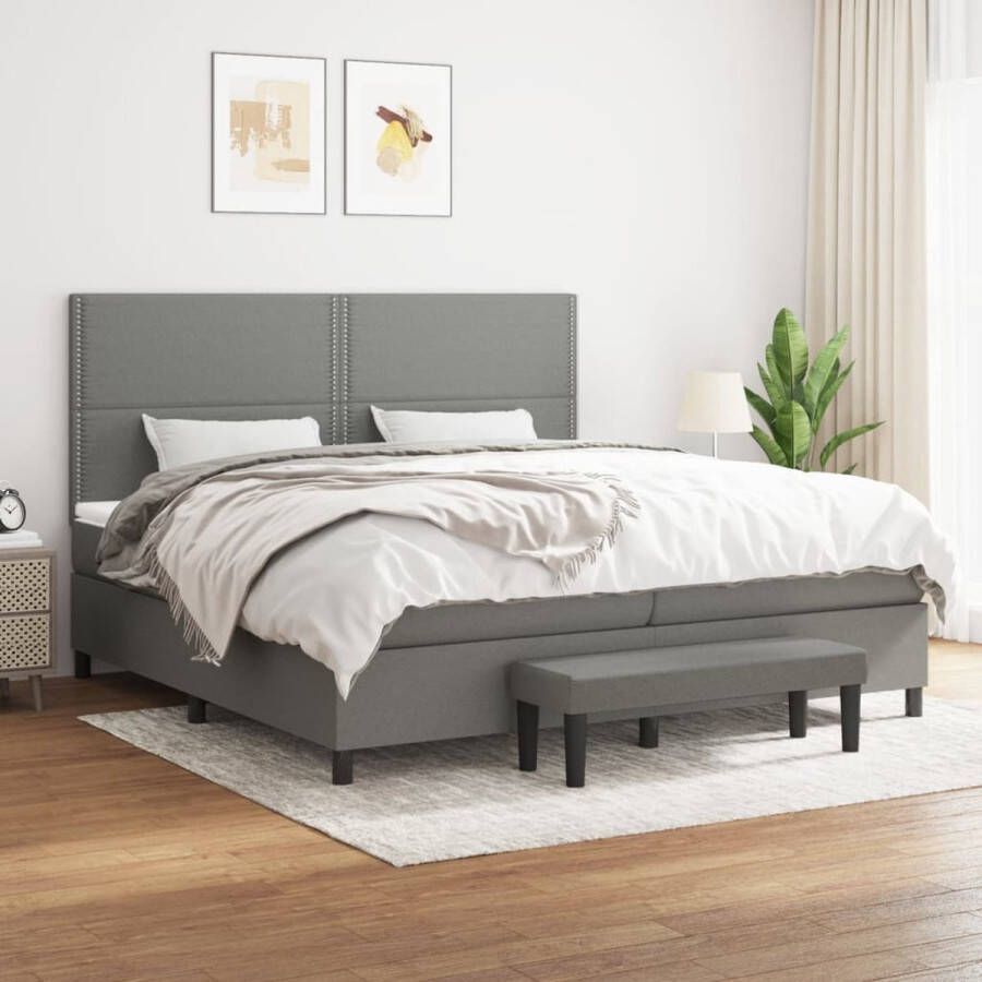 The Living Store Boxspring met matras stof donkergrijs 200x200 cm Bed