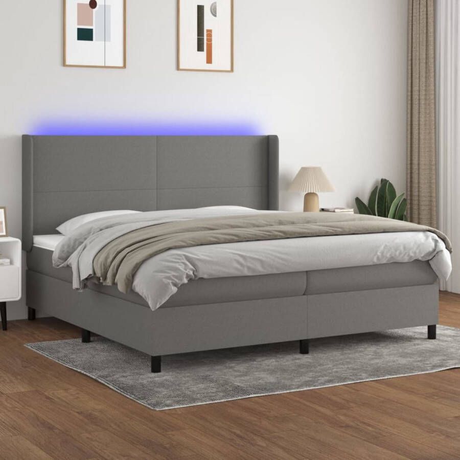 The Living Store Boxspring met matras stof donkergrijs 200x200 cm Boxspring Boxsprings Bed Slaapmeubel Boxspringbed Boxspring Bed Tweepersoonsbed Bed Met Matras Bedframe Ledikant Bed Met LED