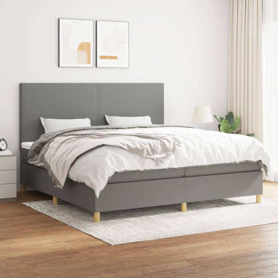 The Living Store Boxspring met matras stof donkergrijs 200x200 cm Boxspring Boxsprings Bed Slaapmeubel Boxspringbed Boxspring Bed Tweepersoonsbed Bed Met Matras Bedframe Ledikant Bedden