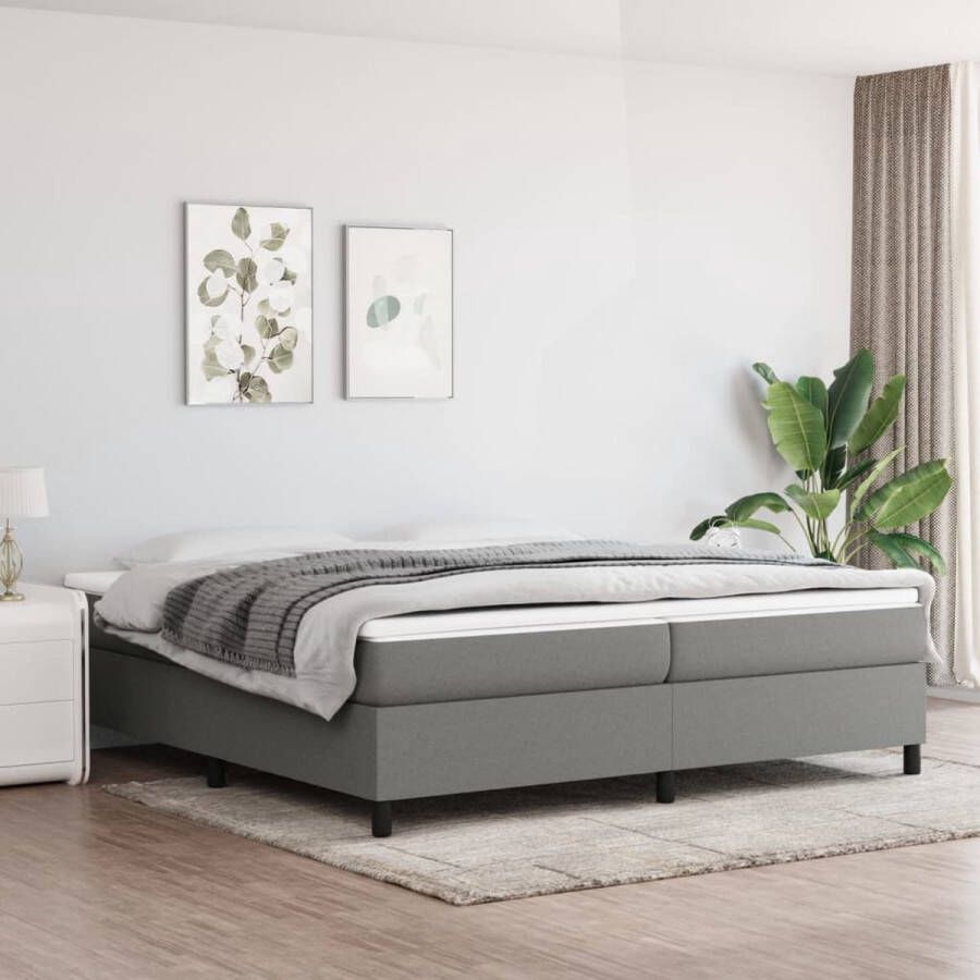 The Living Store Boxspringbed Bedframe 203x200x35 cm (LxBxH) Bedmatras 100x200x20 cm (BxLxH) Bedtopmatras 200x200x5 cm (BxLxH) Donkergrijs + Wit Boxspringbed Boxsprings Slaapkamer Meubels Tweepersoonsbed Donkere Kleuren