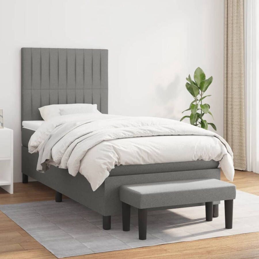 The Living Store Boxspring met matras stof donkergrijs 90x190 cm Boxspring Boxsprings Pocketveringbed Bed Slaapmeubel Boxspringbed Boxspring Bed Eenpersoonsbed Bed Met Matras Bedframe Ledikant