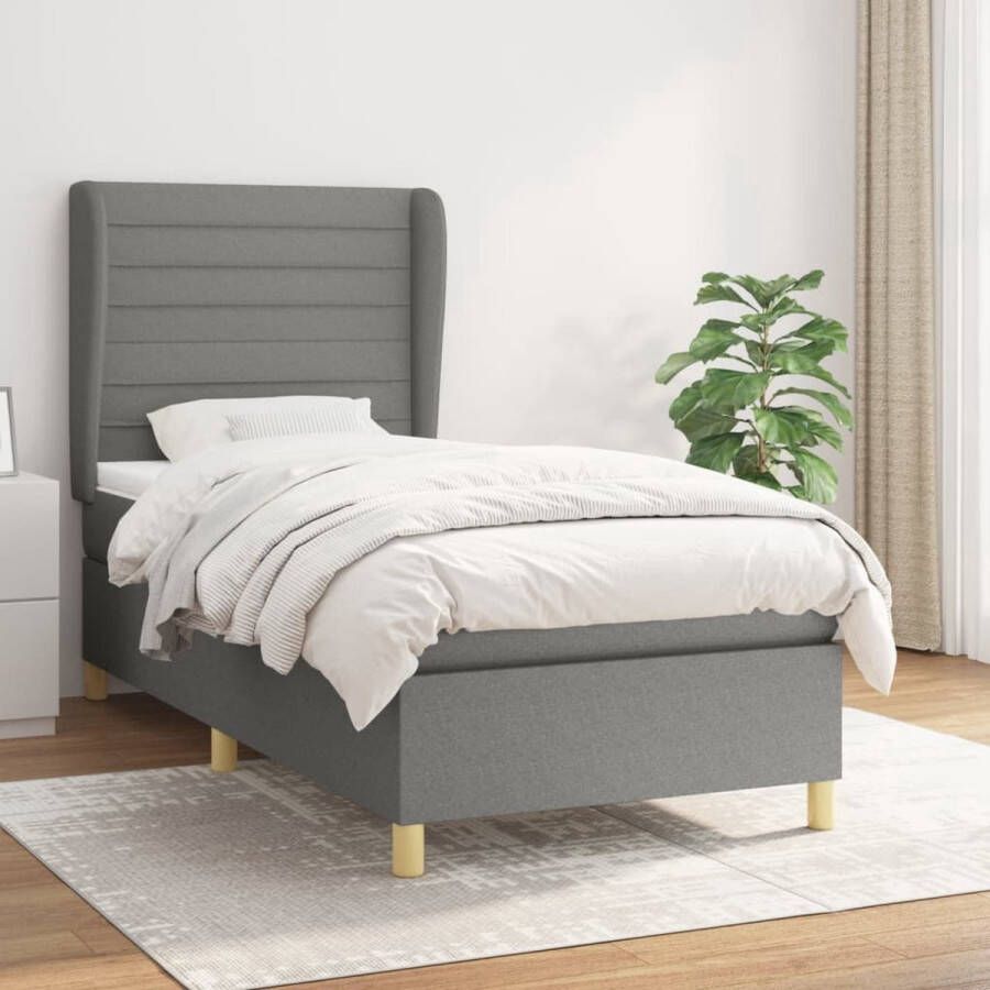 The Living Store Boxspring met matras stof donkergrijs 90x200 cm Bed