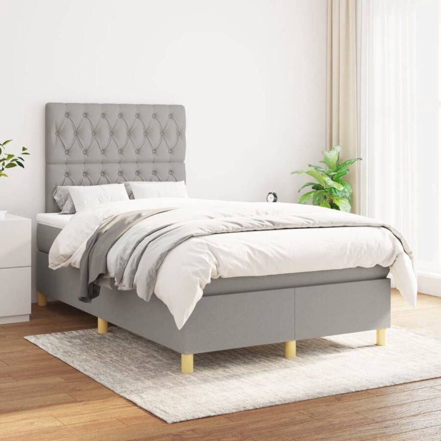 The Living Store Boxspringbed Moderne lichtgrijze stoffen bekleding Pocketvering matras Middelharde ondersteuning Huidvriendelijk topmatras Inclusief montagehandleiding Afmetingen- 203 x 120 x 118 128 cm