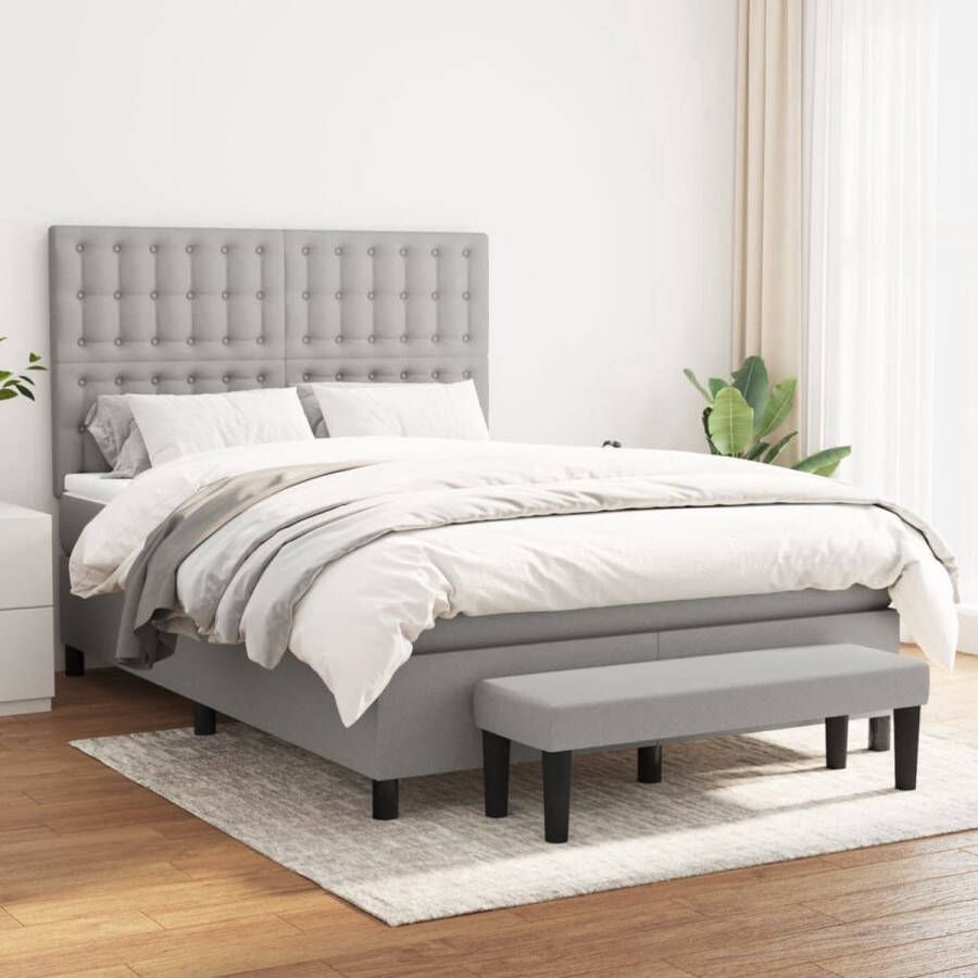 The Living Store Boxspring met matras stof lichtgrijs 140x200 cm Bed