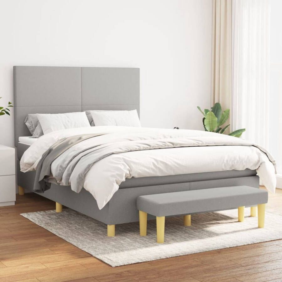 The Living Store Boxspring met matras stof lichtgrijs 140x200 cm Boxspring Boxsprings Pocketveringbed Bed Slaapmeubel Boxspringbed Boxspring Bed Eenpersoonsbed Bed Met Matras Bedframe Ledikant