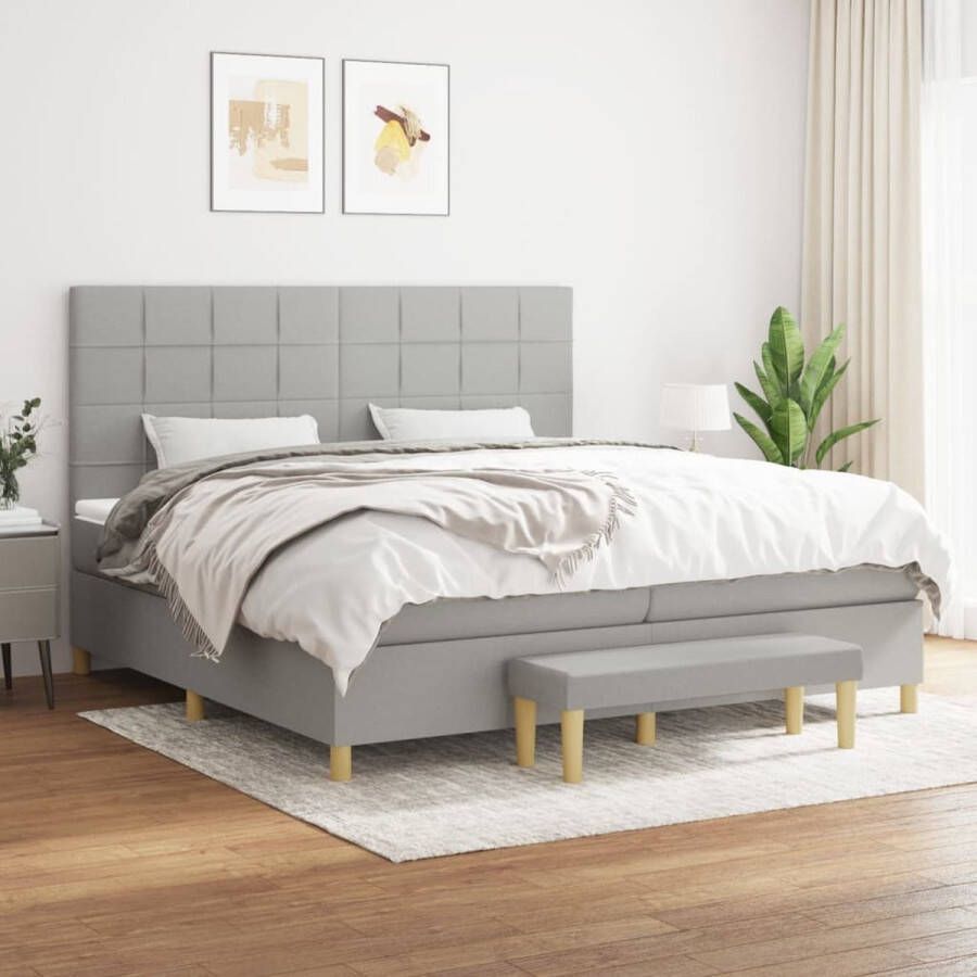 The Living Store Boxspring met matras stof lichtgrijs 200x200 cm Bed