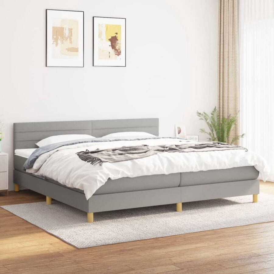 The Living Store Boxspring met matras stof lichtgrijs 200x200 cm Bed