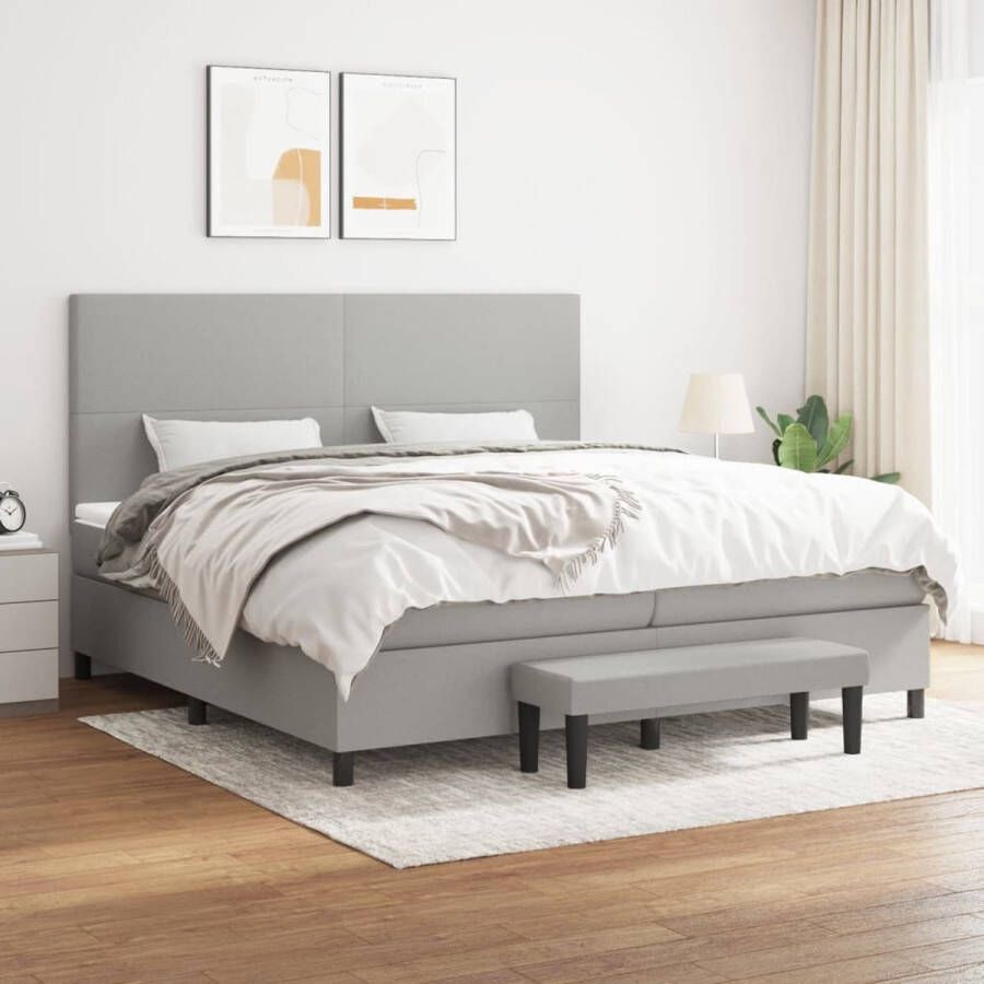 The Living Store Boxspring met matras stof lichtgrijs 200x200 cm Boxspring Boxsprings Pocketveringbed Bed Slaapmeubel Boxspringbed Boxspring Bed Eenpersoonsbed Bed Met Matras Bedframe Ledikant