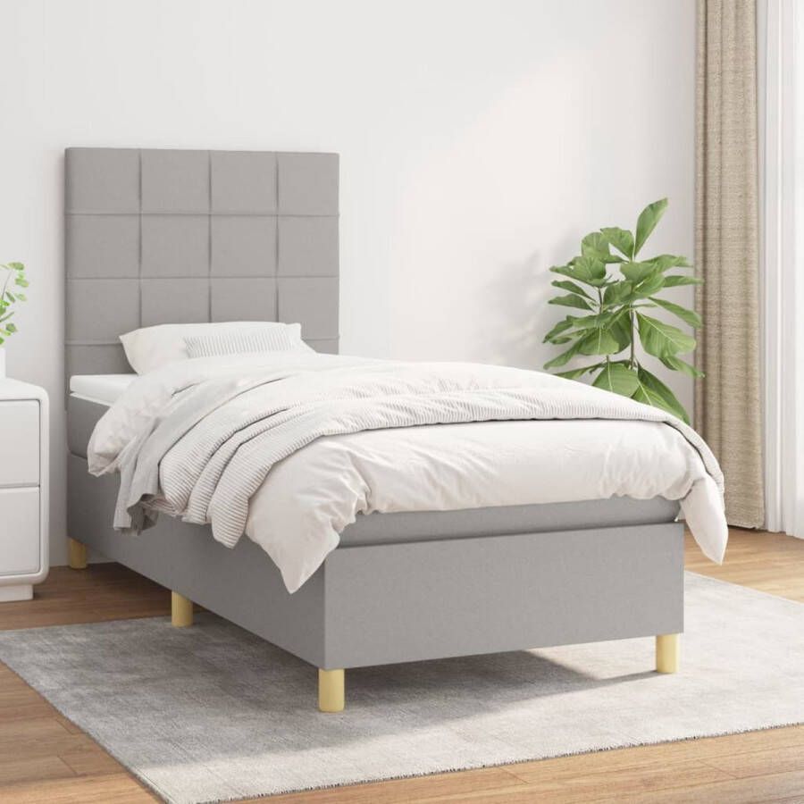 The Living Store Boxspring met matras stof lichtgrijs 80x200 cm Bed