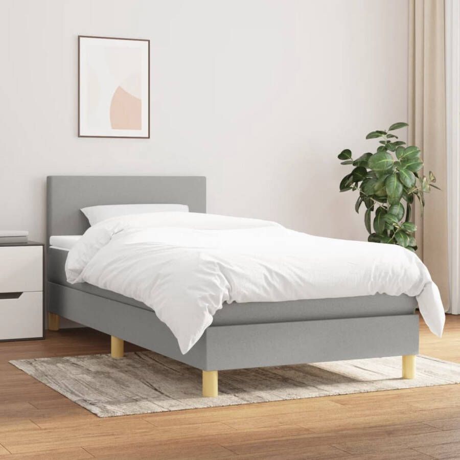 The Living Store Boxspringbed Lichtgrijs 193 x 90 x 78 88 cm Duurzaam materiaal Verstelbaar hoofdbord Pocketvering matras Middelharde ondersteuning Huidvriendelijk topmatras Inclusief montagehandleiding