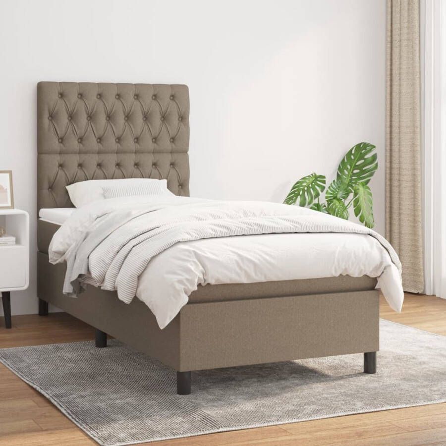 The Living Store Boxspring met matras stof taupe 100x200 cm Bed