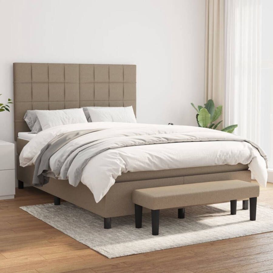 The Living Store Boxspring met matras stof taupe 140x200 cm Bed