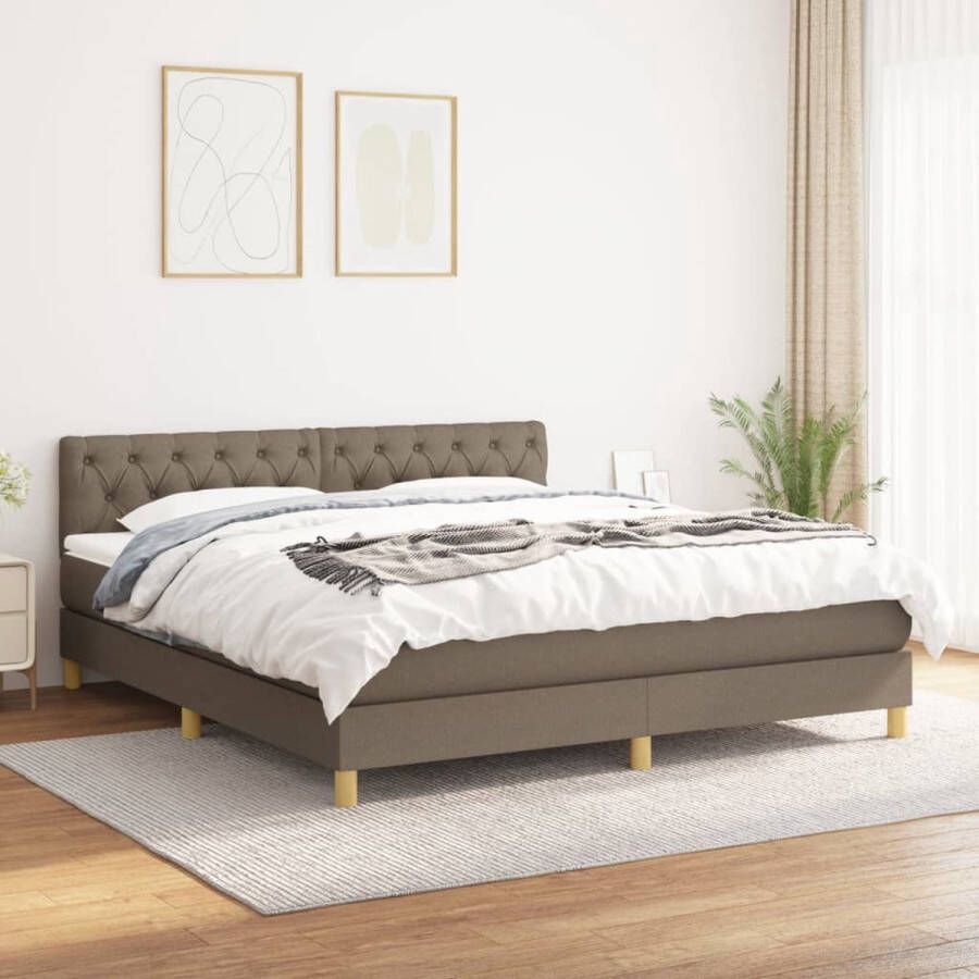 The Living Store Boxspring met matras stof taupe 160x200 cm Bed