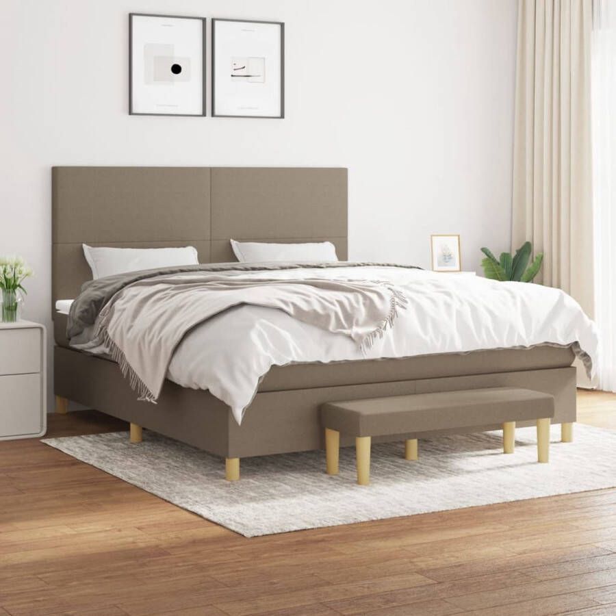 The Living Store Boxspring met matras stof taupe 160x200 cm Bed