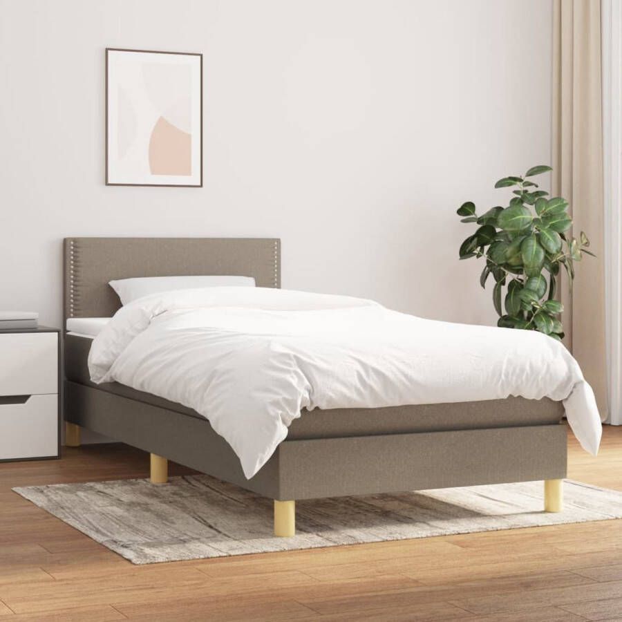 The Living Store Boxspring met matras stof taupe 90x190 cm Bed