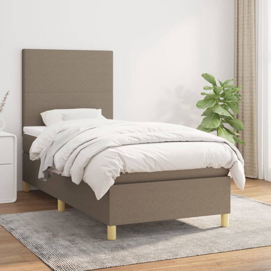 The Living Store Boxspring met matras stof taupe 90x190 cm Bed