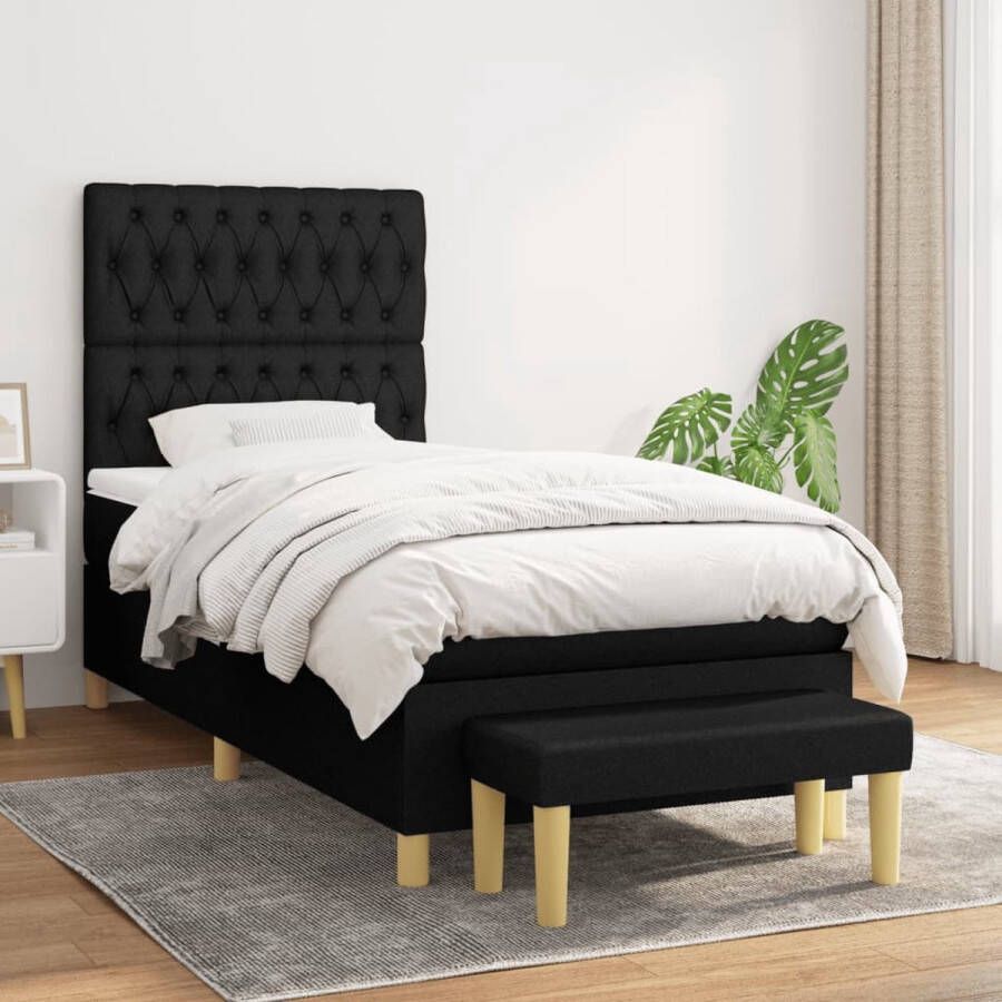 The Living Store Boxspring met matras stof zwart 100x200 cm Boxspring Boxsprings Pocketveringbed Bed Slaapmeubel Boxspringbed Boxspring Bed Eenpersoonsbed Bed Met Matras Bedframe Ledikant