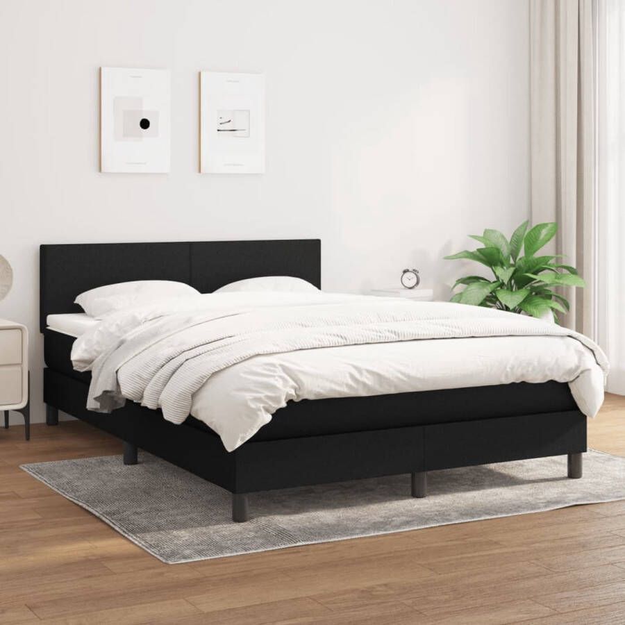 The Living Store Boxspringbed Classic 140 x 190 cm Zwarte stof Verstelbaar hoofdbord Pocketvering matras Middelharde ondersteuning Huidvriendelijk topmatras Inclusief montagehandleiding