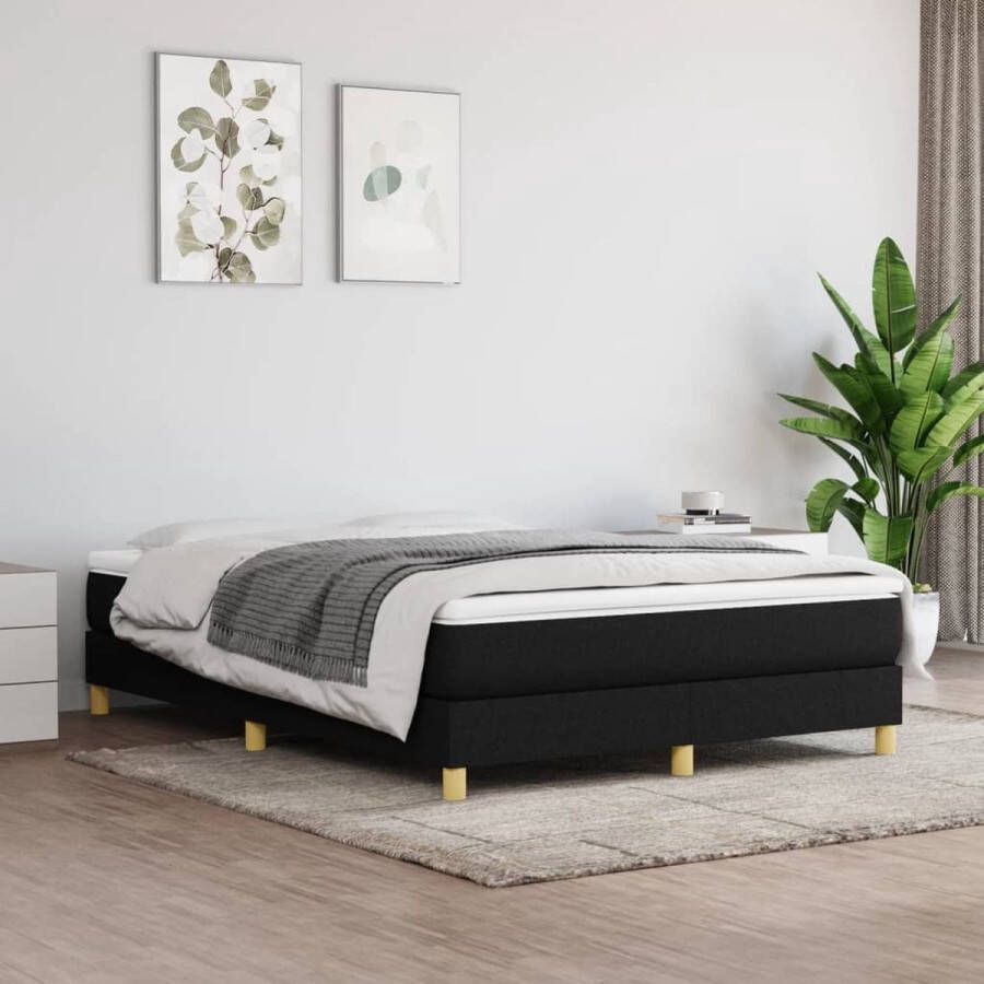 The Living Store Boxspringbed Zwart 203x140x25 cm Duurzaam materiaal Pocketvering matras Middelharde ondersteuning Huidvriendelijk topmatras Multiplex lattenbodem Inclusief montagehandleiding