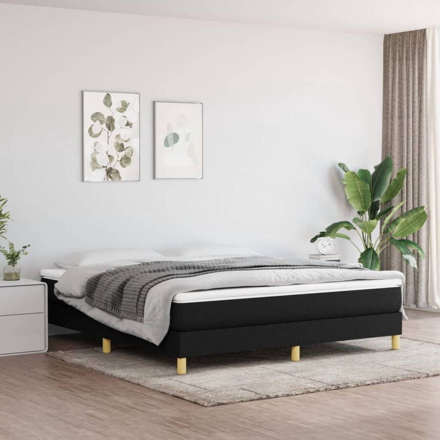 The Living Store Boxspring met matras stof zwart 160x200 cm Boxspring Boxsprings Bed Slaapmeubel Boxspringbed Boxspring Bed Tweepersoonsbed Bed Met Matras Bedframe Ledikant Bedden