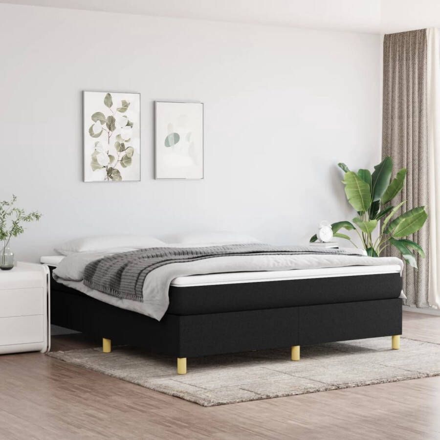 The Living Store Boxspring met matras stof zwart 160x200 cm Boxspring Boxsprings Bed Slaapmeubel Boxspringbed Boxspring Bed Tweepersoonsbed Bed Met Matras Bedframe Ledikant Bedden