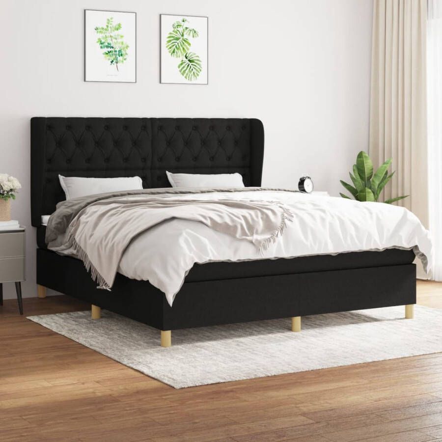 The Living Store Boxspring met matras stof zwart 160x200 cm Boxspring Boxsprings Bed Slaapmeubel Boxspringbed Boxspring Bed Tweepersoonsbed Bed Met Matras Bedframe Ledikant Bedden - Foto 2