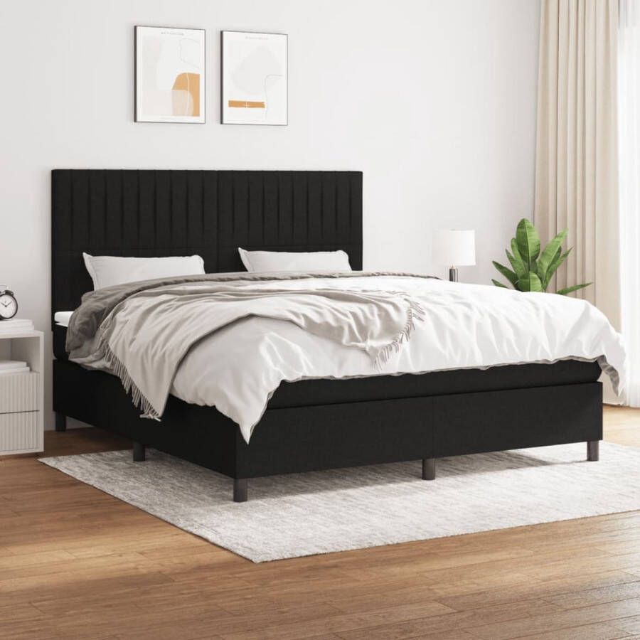 The Living Store Boxspring met matras stof zwart 180x200 cm Boxspring Boxsprings Bed Slaapmeubel Boxspringbed Boxspring Bed Tweepersoonsbed Bed Met Matras Bedframe Ledikant Bedden - Foto 2