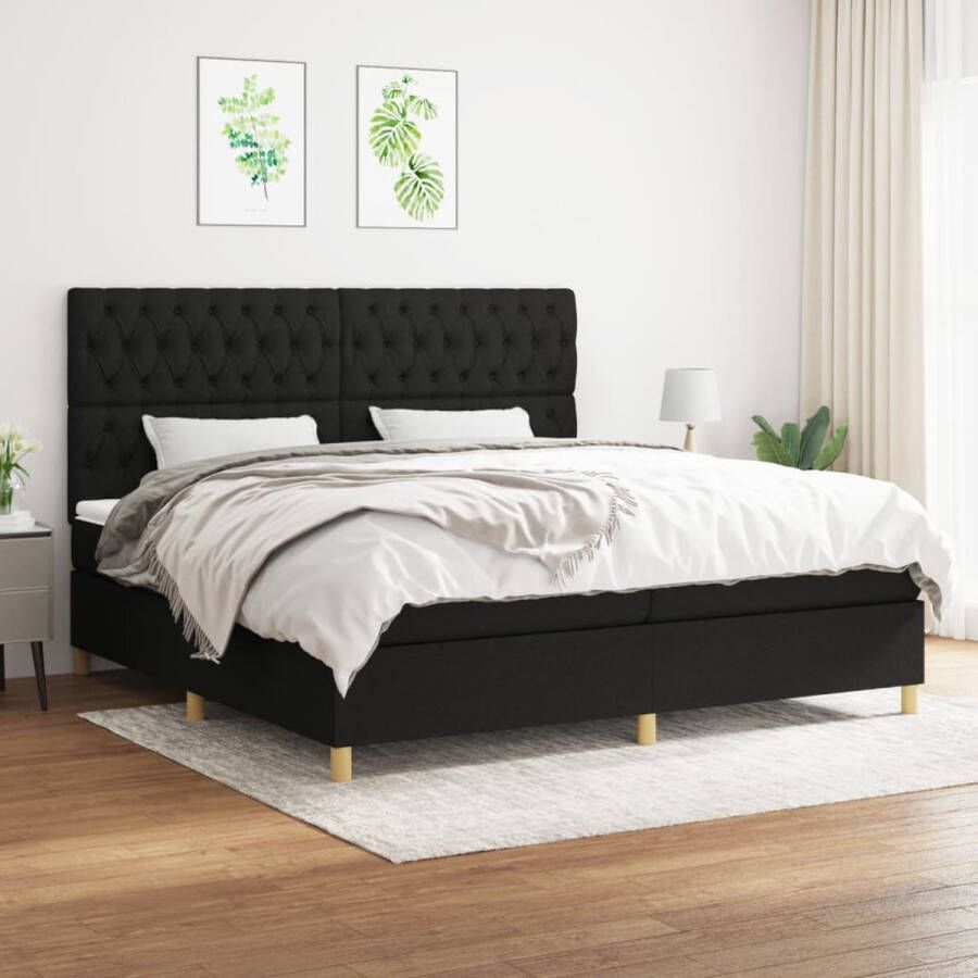 The Living Store Boxspring met matras stof zwart 200x200 cm Bed