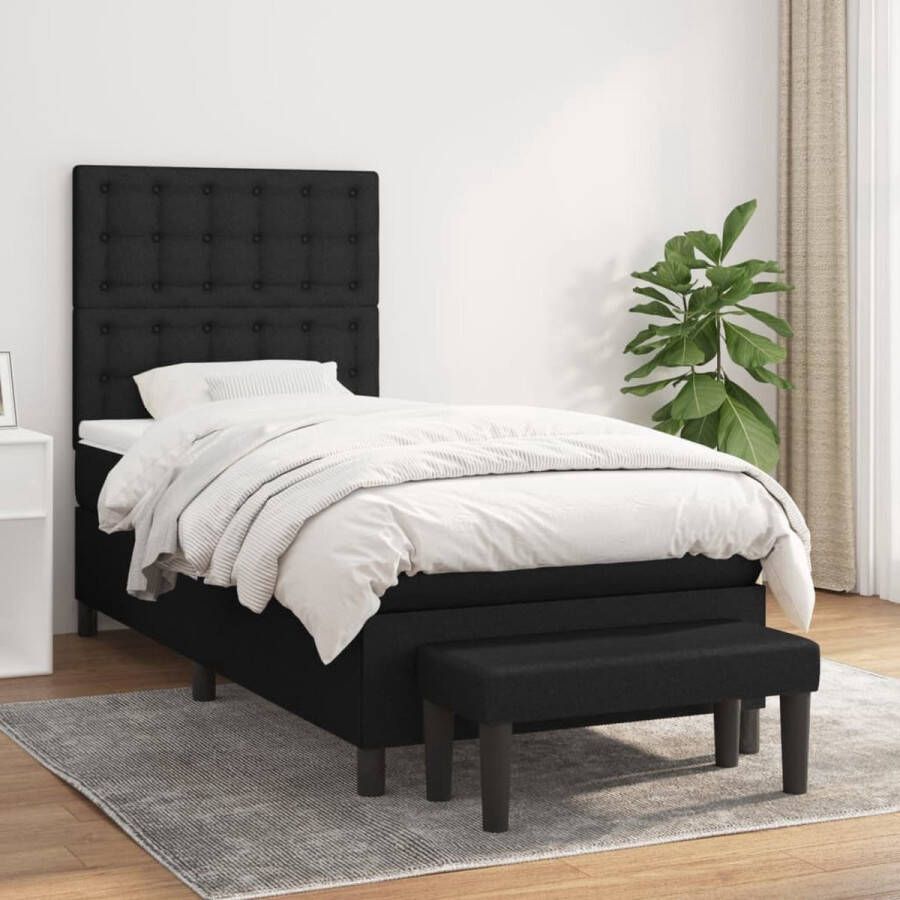 The Living Store Boxspring met matras stof zwart 80x200 cm Bed