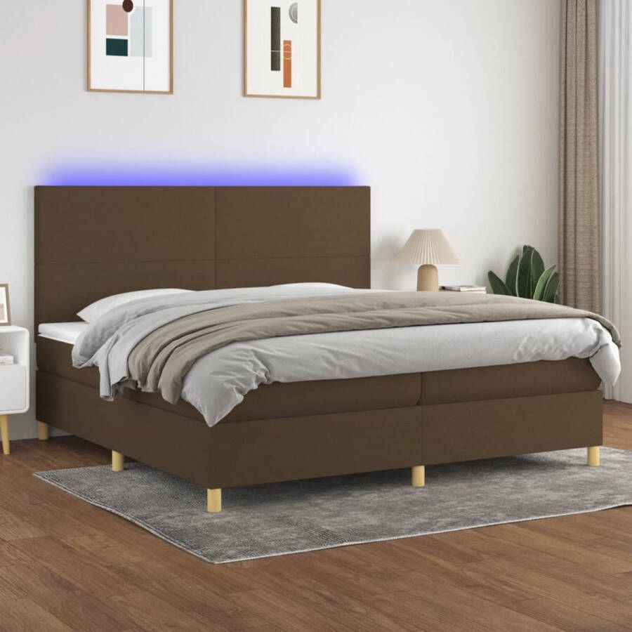 The Living Store Boxspring Pocketvering 203 x 200 cm Duurzaam Verstelbaar hoofdbord Kleurrijke LED-verlichting Huidvriendelijk topmatras Boxspring Pocketveer Matras Led Verlichting Bruine Boxspring Tweepersoons Bed