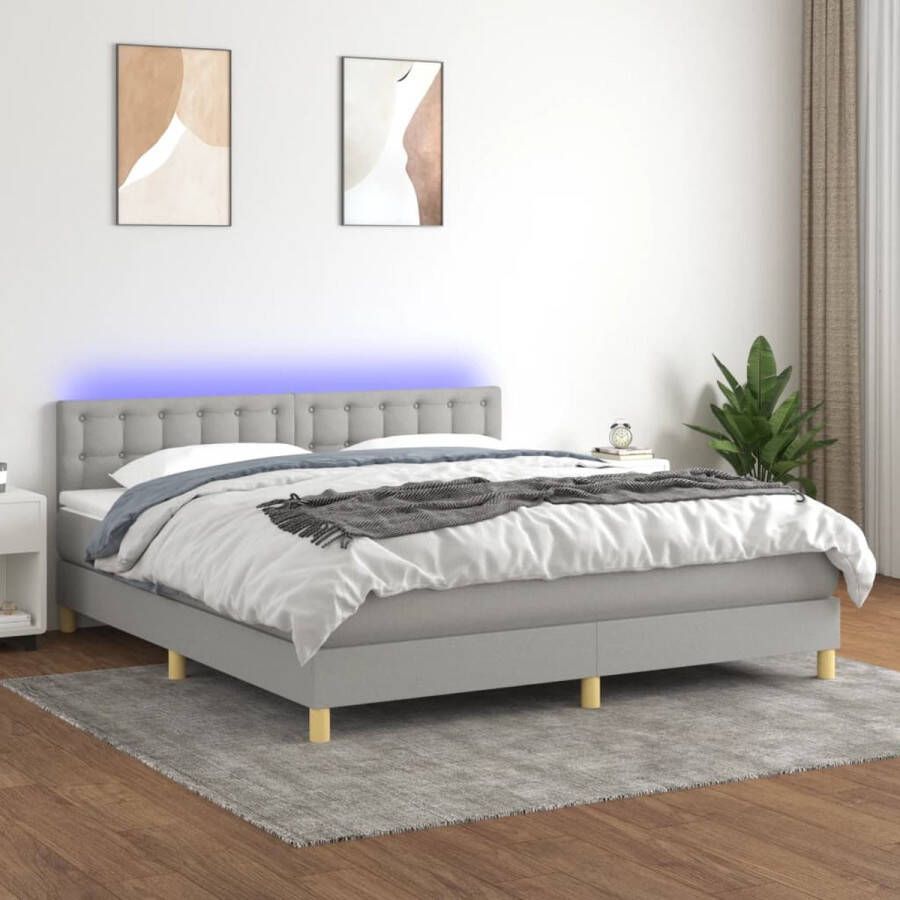 The Living Store Boxspring Premium Bed met LED-verlichting 203 x 180 cm Lichtgrijs Pocketvering matras