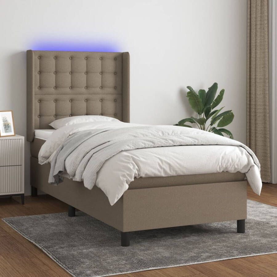 The Living Store Boxspring s Bed LED-verlichting 203 x 103 x 118 128 cm Taupe Pocketvering Matras Huidvriendelijk Topmatras