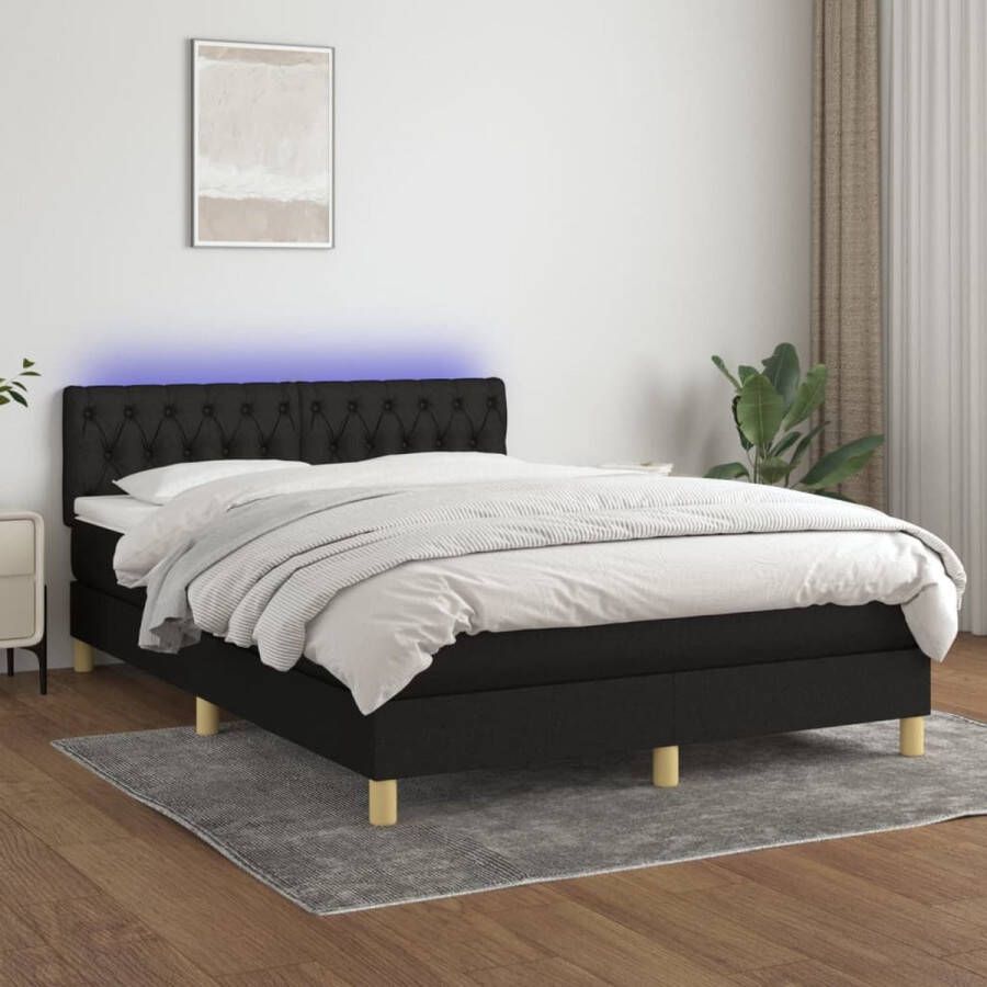 The Living Store Boxspring Set LED Bed 193x144 cm Stof Pocketvering Huidvriendelijk