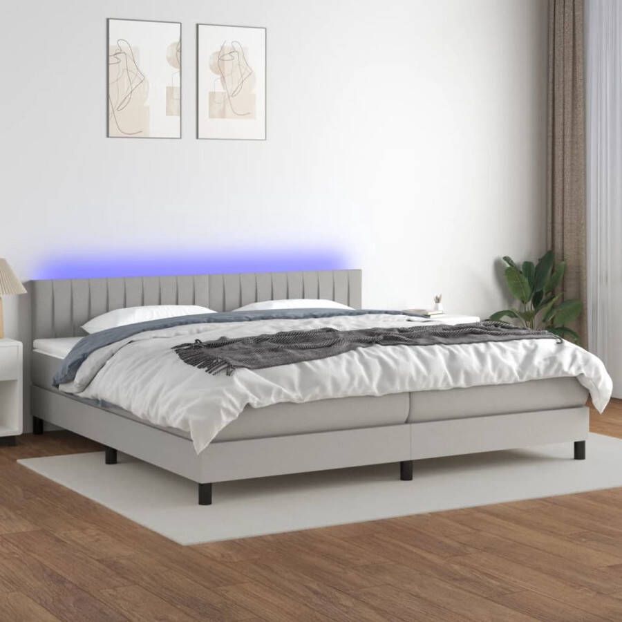 The Living Store Boxspring Slaapkamermeubel 203x200x78 88 cm LED verlichting Pocketvering matras Huidvriendelijk topmatras Lichtgrijs Breedte 100 cm 2 matrassen Inclusief LED-strips