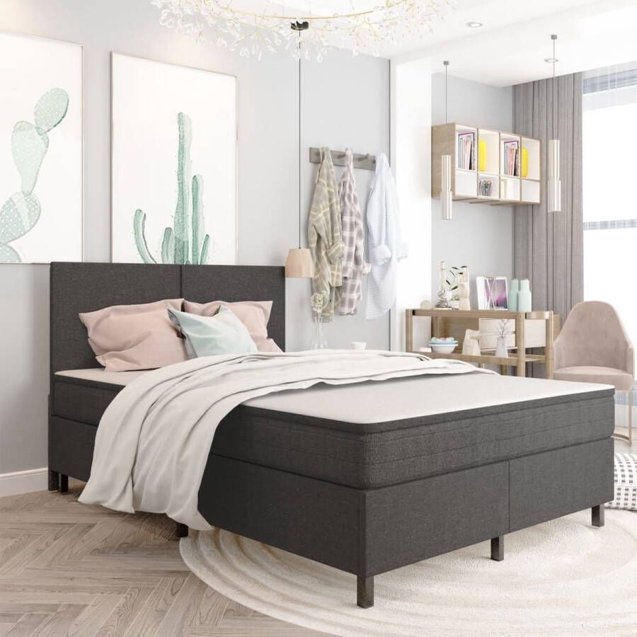 The Living Store Boxspring stof donkergrijs 140x200 cm Boxspring Boxsprings Boxspringbed Boxspringbedden Hotelbed Hotelbedden Bed Bedden Tweepersoonsbed Tweepersoonsbedden Slaapmeubel