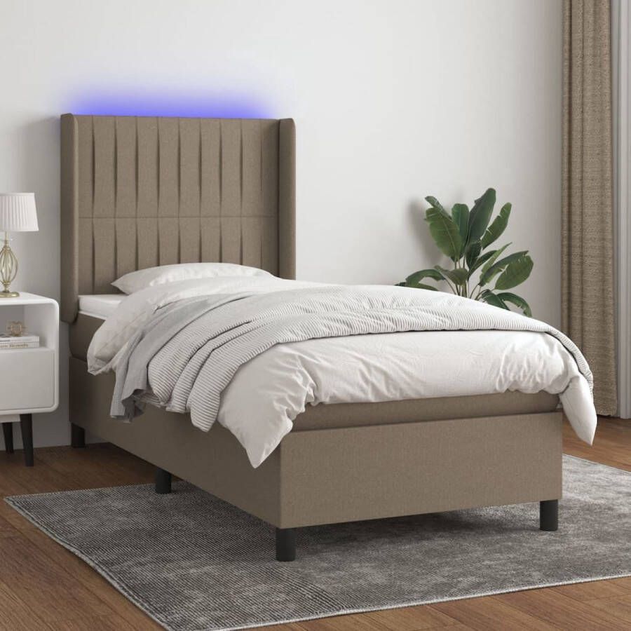 The Living Store Boxspring met matras en LED stof taupe 80x200 cm Boxspring Bed Led Lamp Pocketed Spring Mattress Taupe Bed Bedroom Furniture