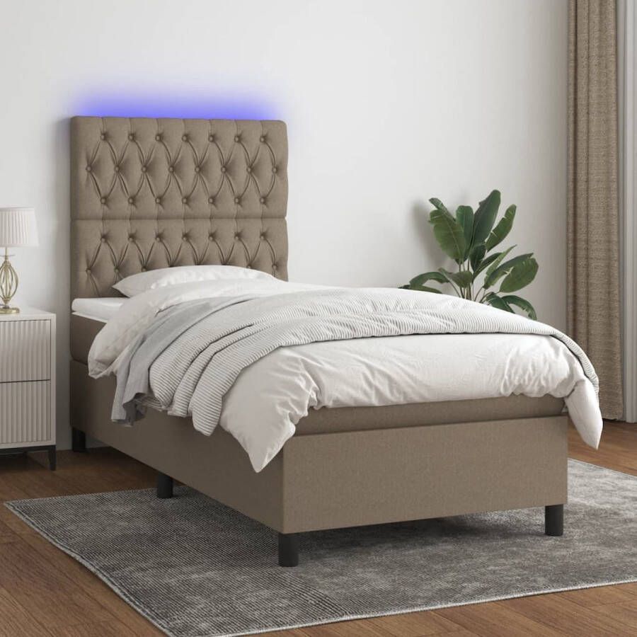 The Living Store Boxspring Taupe Bedframe met Hoofdeind Matras en Topmatras 80x200 cm Kleurrijke LED-verlichting Pocketvering en Schuimvulling Huidvriendelijk Inclusief LED-strip