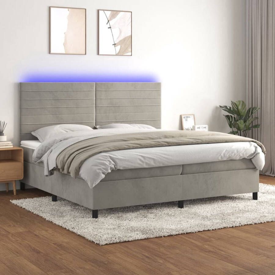 The Living Store Boxspring X-s Bed met matras en LED 203x200x118 128 cm Fluweel Verstelbaar hoofdbord Pocketvering matras Huidvriendelijk topmatras Kleurrijke LED-verlichting Inclusief montagehandleiding