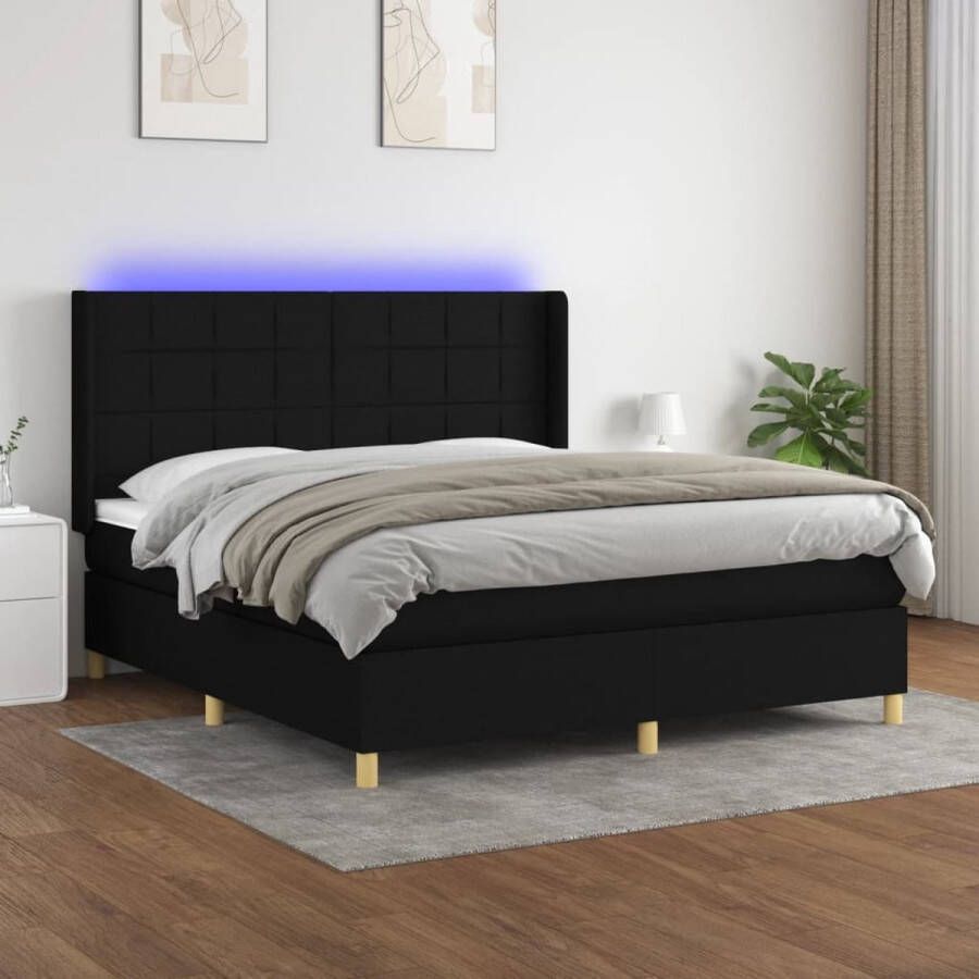 The Living Store Boxspring Zwart 203 x 163 x 118 128 cm Inclusief Matras en LED