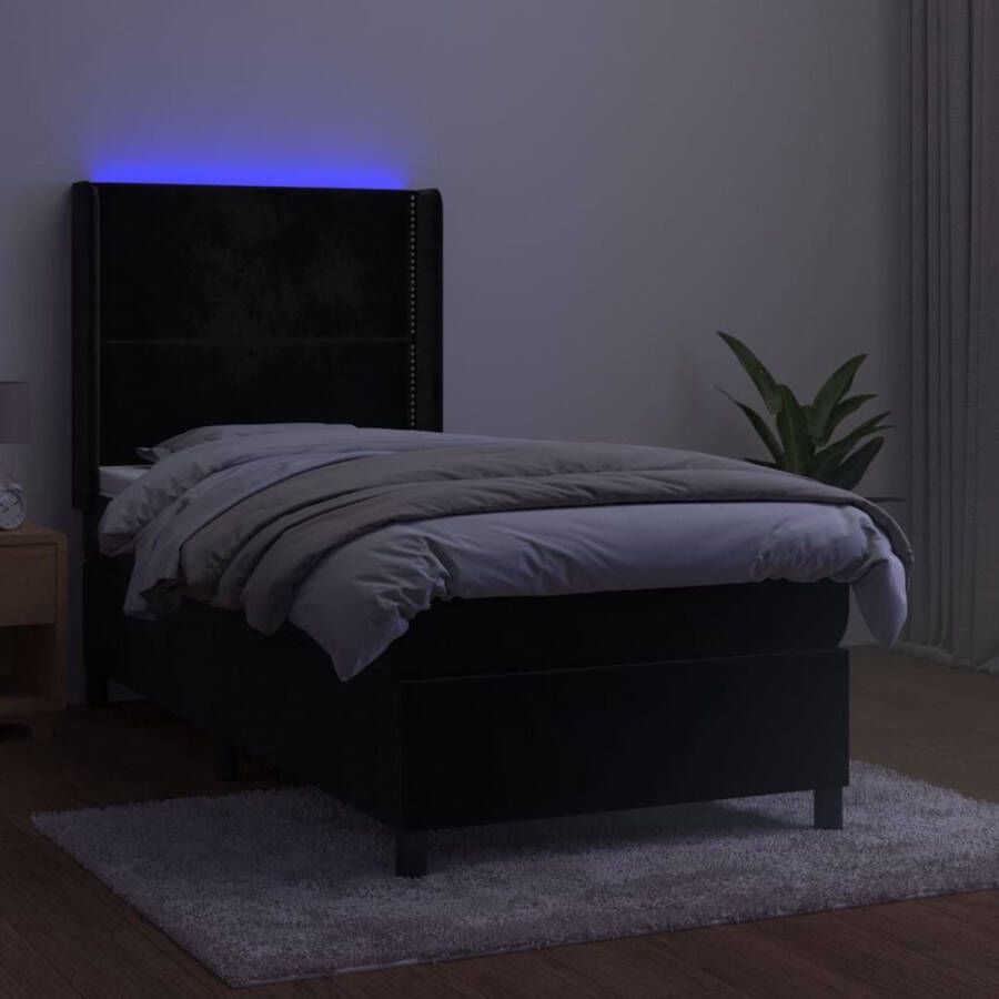 The Living Store Boxspring Zwart Fluweel 90x190 cm Met LED