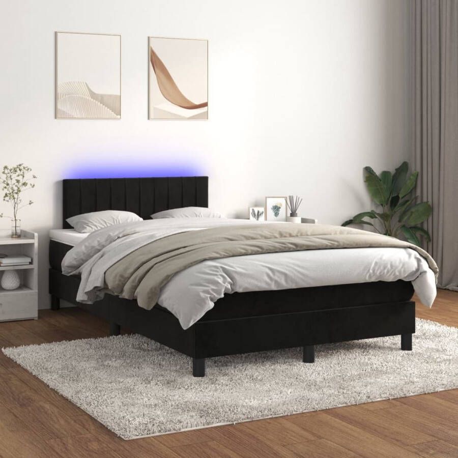 The Living Store Boxspring Zwart fluwelen bedframe 203 x 120 x 78 88 cm Verstelbaar hoofdbord Kleurrijke LED-verlichting Pocketvering matras Huidvriendelijk topmatras USB-aansluiting Incl montagehandleiding