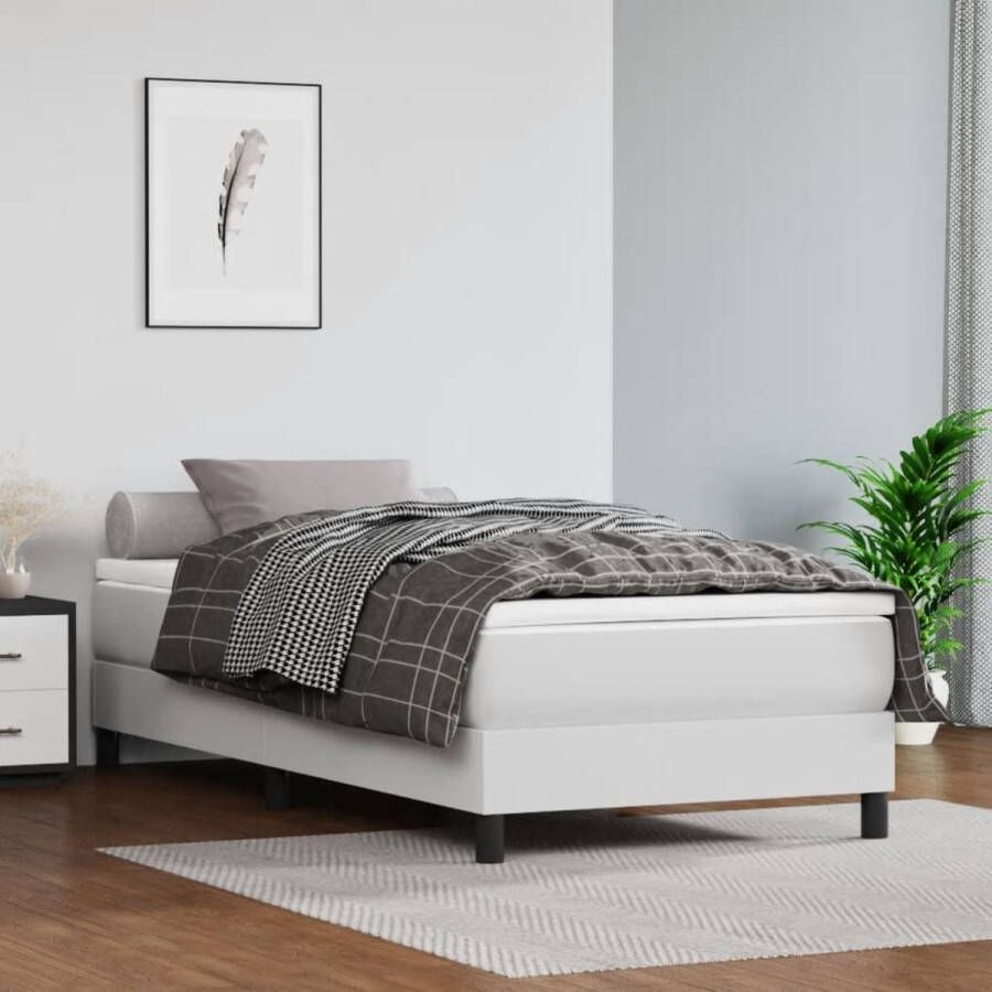 The Living Store Boxspring met matras kunstleer wit 90x200 cm Boxspring Boxsprings Bed Slaapmeubel Boxspringbed Boxspring Bed Eenpersoonsbed Bed Met Matras Bedframe Ledikant Bedden