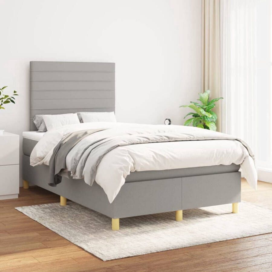 The Living Store Boxspringbed 120 x 200 cm Lichtgrijs stof Verstelbaar hoofdbord Pocketvering matras Middelharde ondersteuning Huidvriendelijk topmatras Boxspringbed Slaapcomfort Pocketvering Verstelbare Hoofdbord Licht Grijs