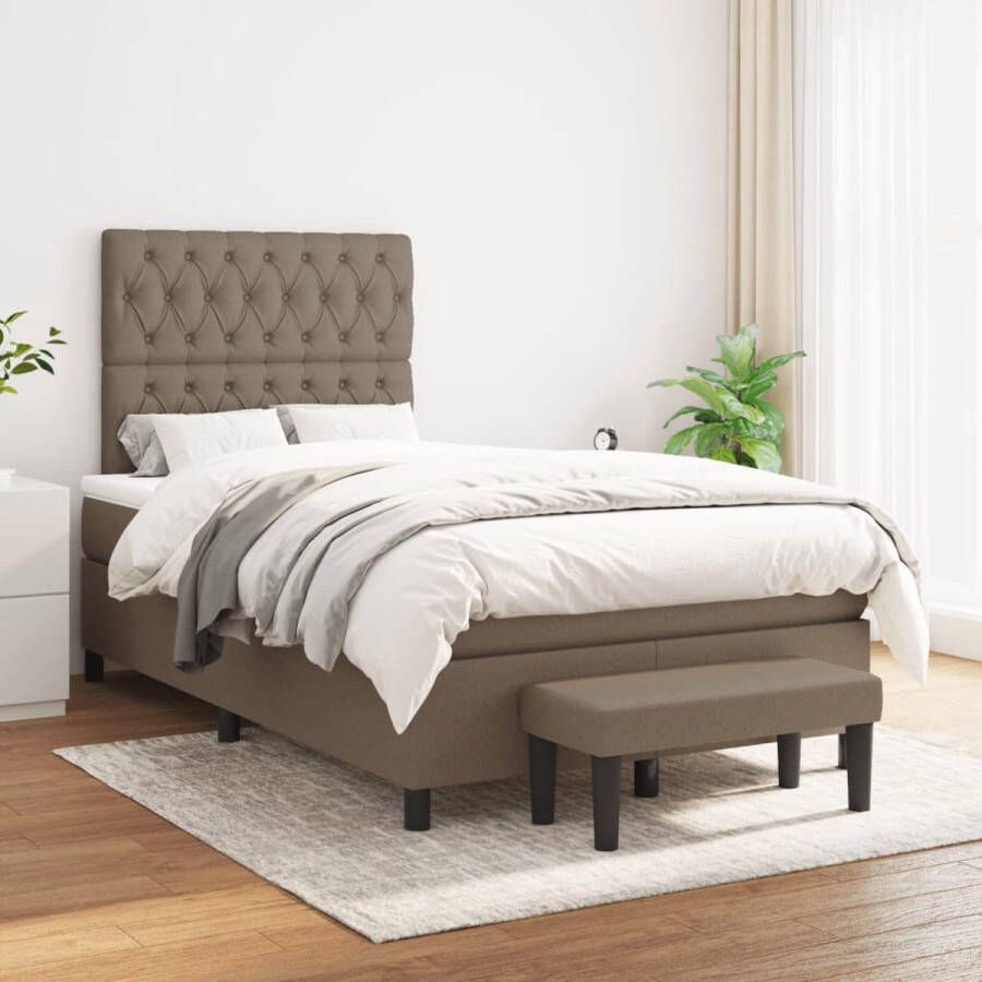 The Living Store Boxspringbed 120x200 taupe met verstelbaar hoofdbord pocketvering matras en huidvriendelijk topmatras inclusief multifunctioneel bankje