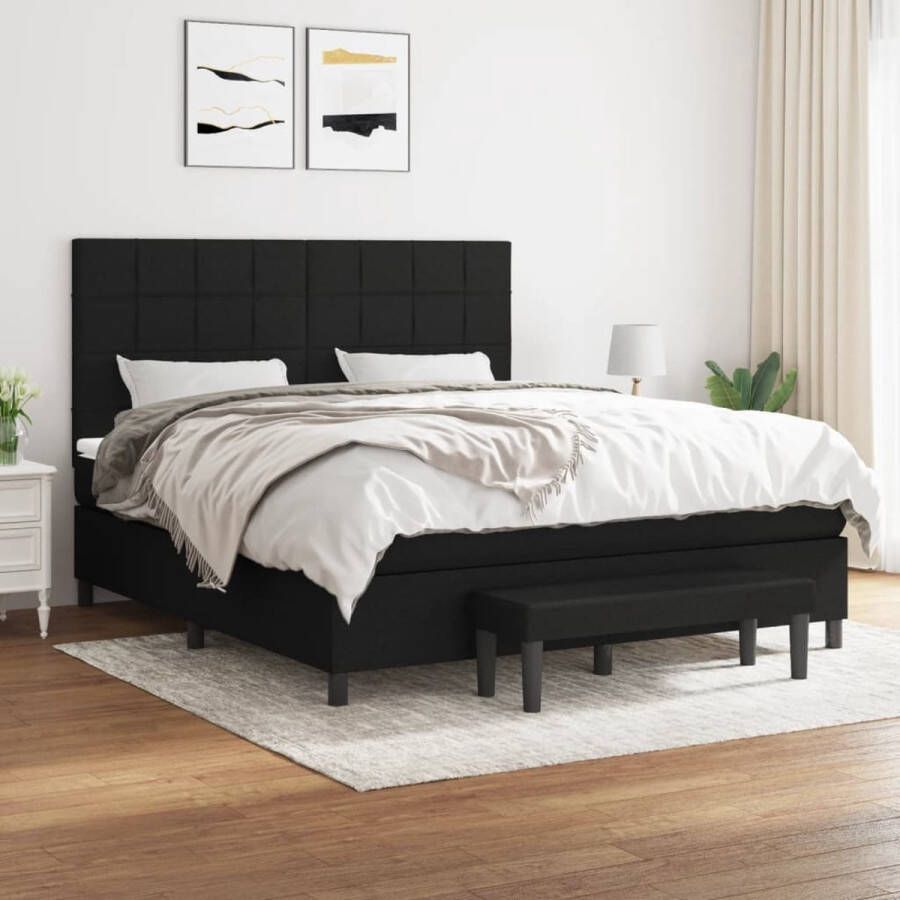 The Living Store Boxspring met matras stof zwart 160x200 cm Boxspringbed Boxspring Slaapkamerinrichting Tweepersoonsbed Groot Bed - Foto 2