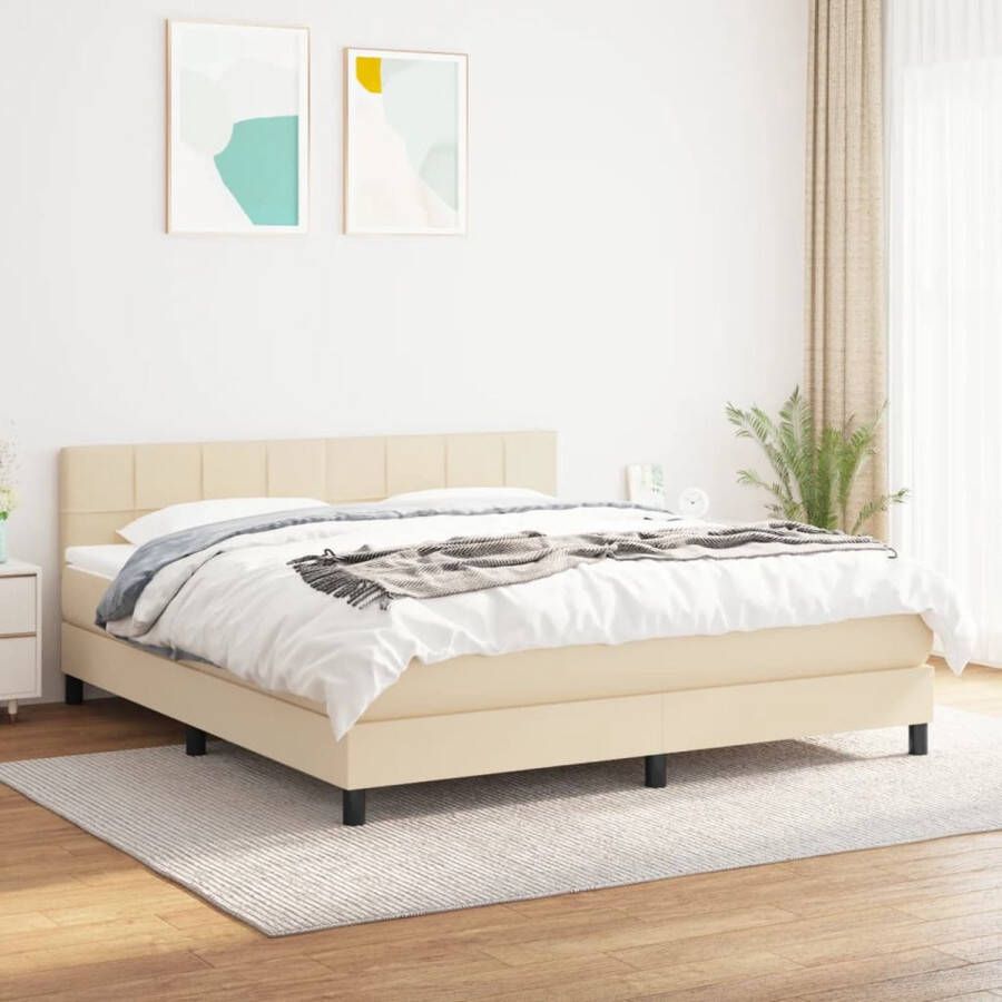 The Living Store Boxspring met matras stof crèmekleurig 160x200 cm Boxspringbed Boxspring Tweepersoonsbed Creme Bed Pocketed Spring Mattress - Foto 2