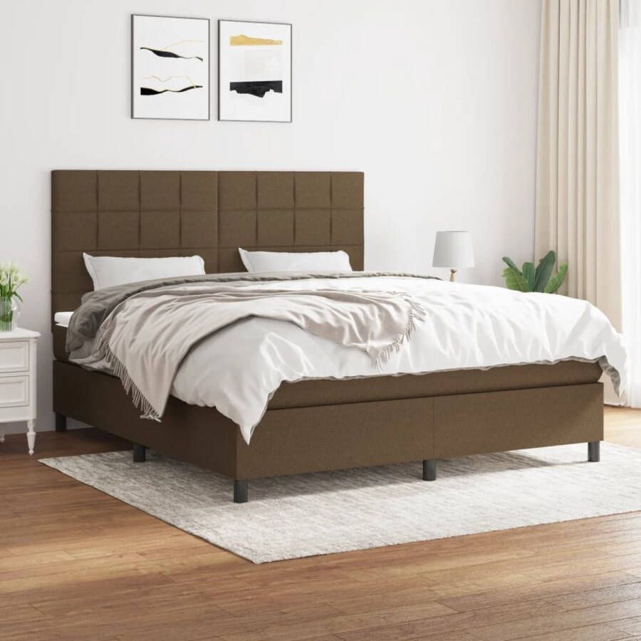 The Living Store Boxspringbed 203 x 180 x 118 128 cm Duurzaam Verstelbaar hoofdbord Pocketvering matras Middelharde ondersteuning Huidvriendelijk topmatras Boxspring Boxspringbed Tweepersoonsbed Bruine Bed Houten Bed