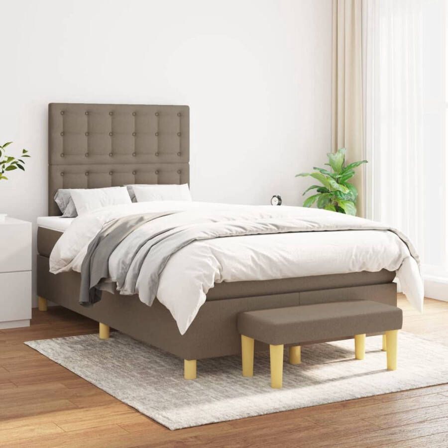 The Living Store Boxspringbed 203x120x118 128 cm Taupe Pocketvering Middelharde ondersteuning Boxspringbed Boxspring Tweepersoonsbed Stapelbed Bed Frame
